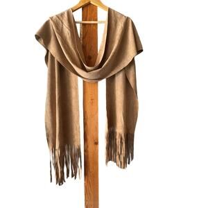 Urban Outfitters 7.5 Foot Tan Suede Coastal Cowgirl Wrap w Fringe on Either End